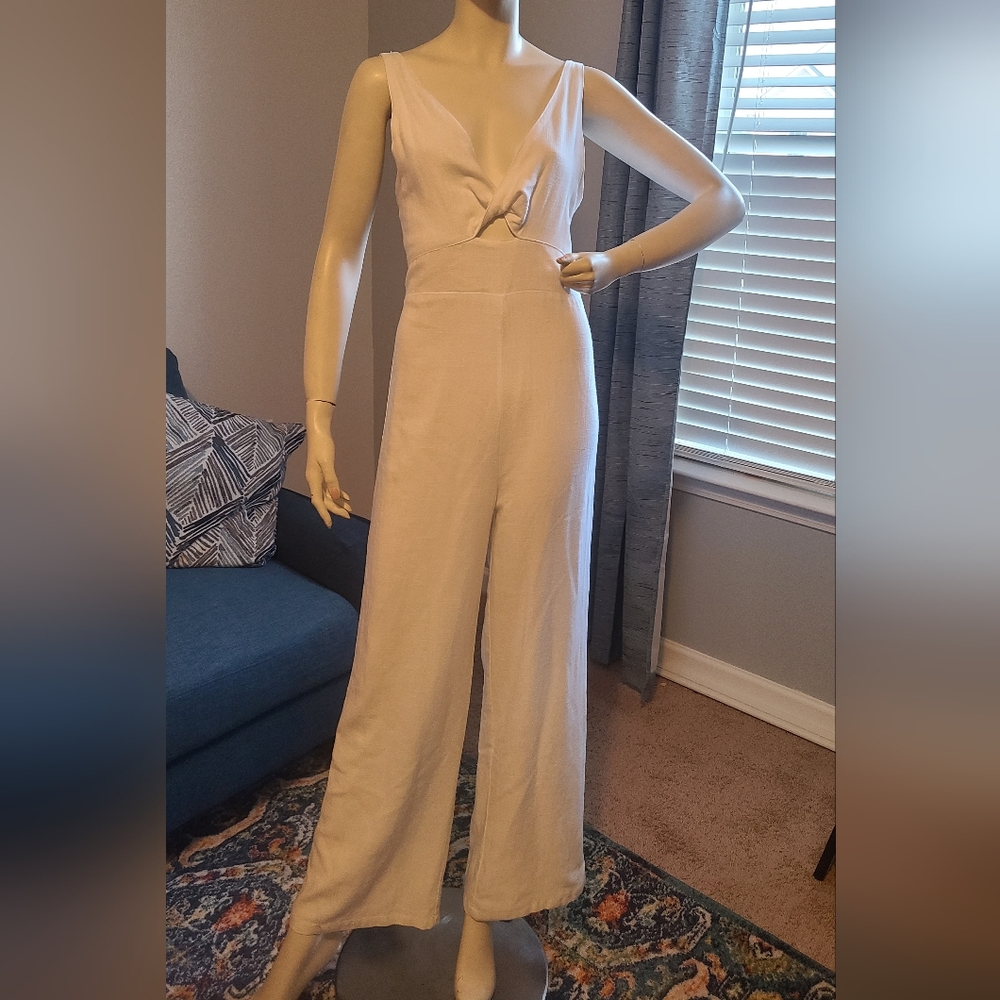 White cross front jumpsuit, double layered
